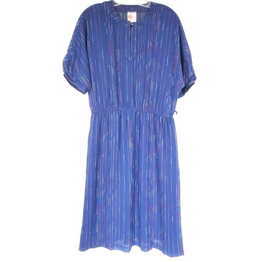 Vintage 1970s Blue Rainbow Striped Dress Approx Size Large